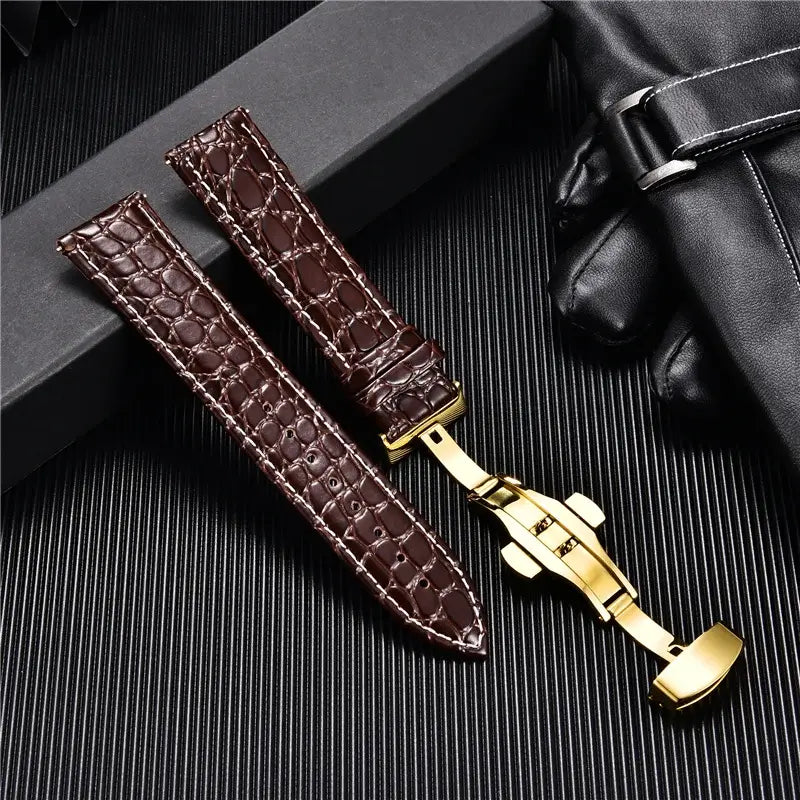 TicWatch Crocodile-Pattern Leather Clasp Band - Dark brown strap layout