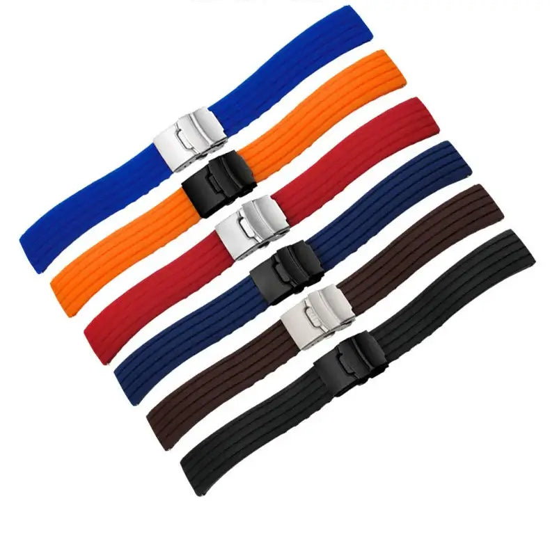 Suunto Ribbed Silicone Folding-Clasp Band - Six strap colors laid flat