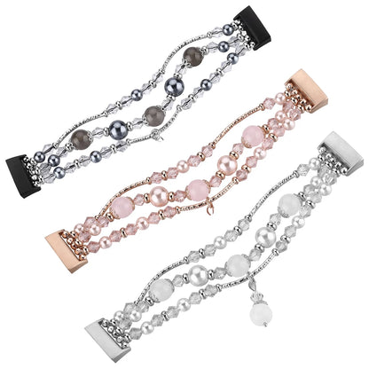 Fashion beaded straps for Fitbit Charge, featuring elegant designs in silver and rose gold, perfect for smartwatches.