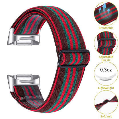 Elastic sport fabric strap for Fitbit Charge 6 featuring breathable design, adjustable buckle, and lightweight nylon material.