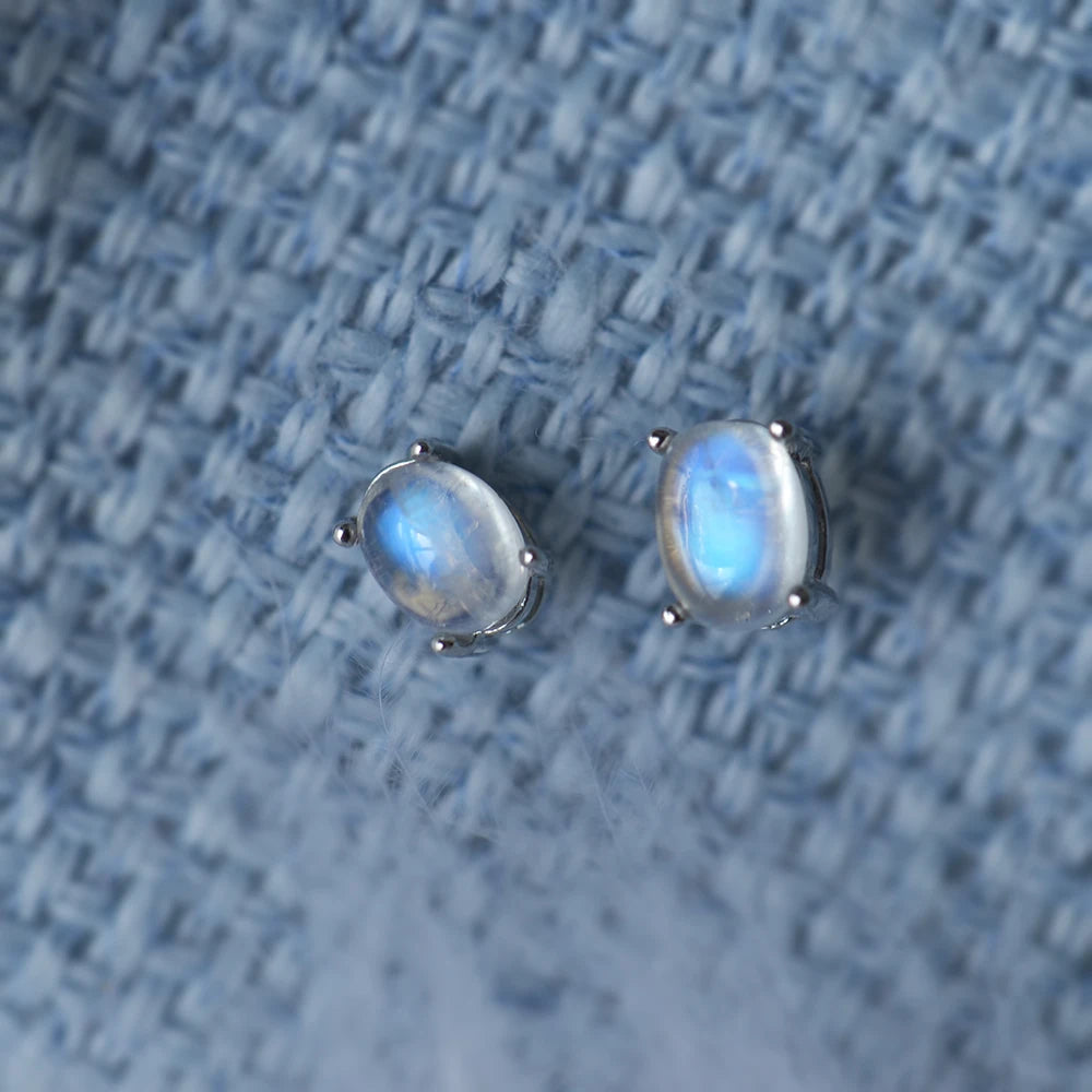 Oval Moonstone Stud Earrings, 925 Sterling Silver, photo 8