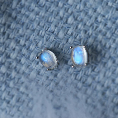 Oval Moonstone Stud Earrings, 925 Sterling Silver, photo 8