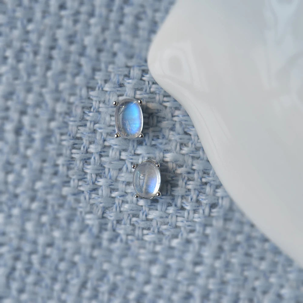 Oval Moonstone Stud Earrings, 925 Sterling Silver, photo 2