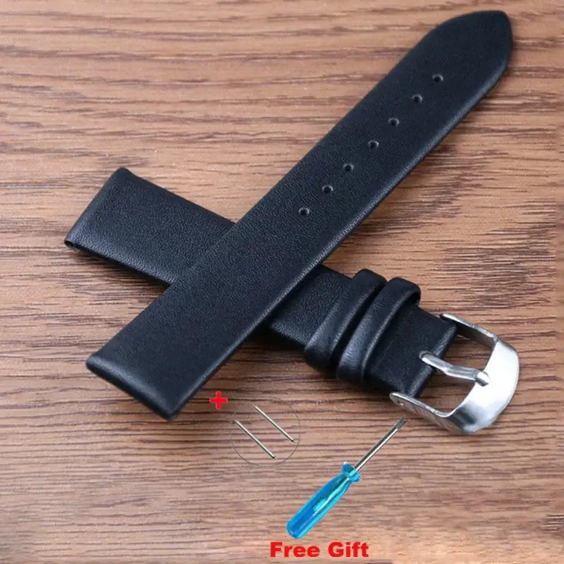 Smooth Leather Buckle Band in Black for compatible Huawei watches
