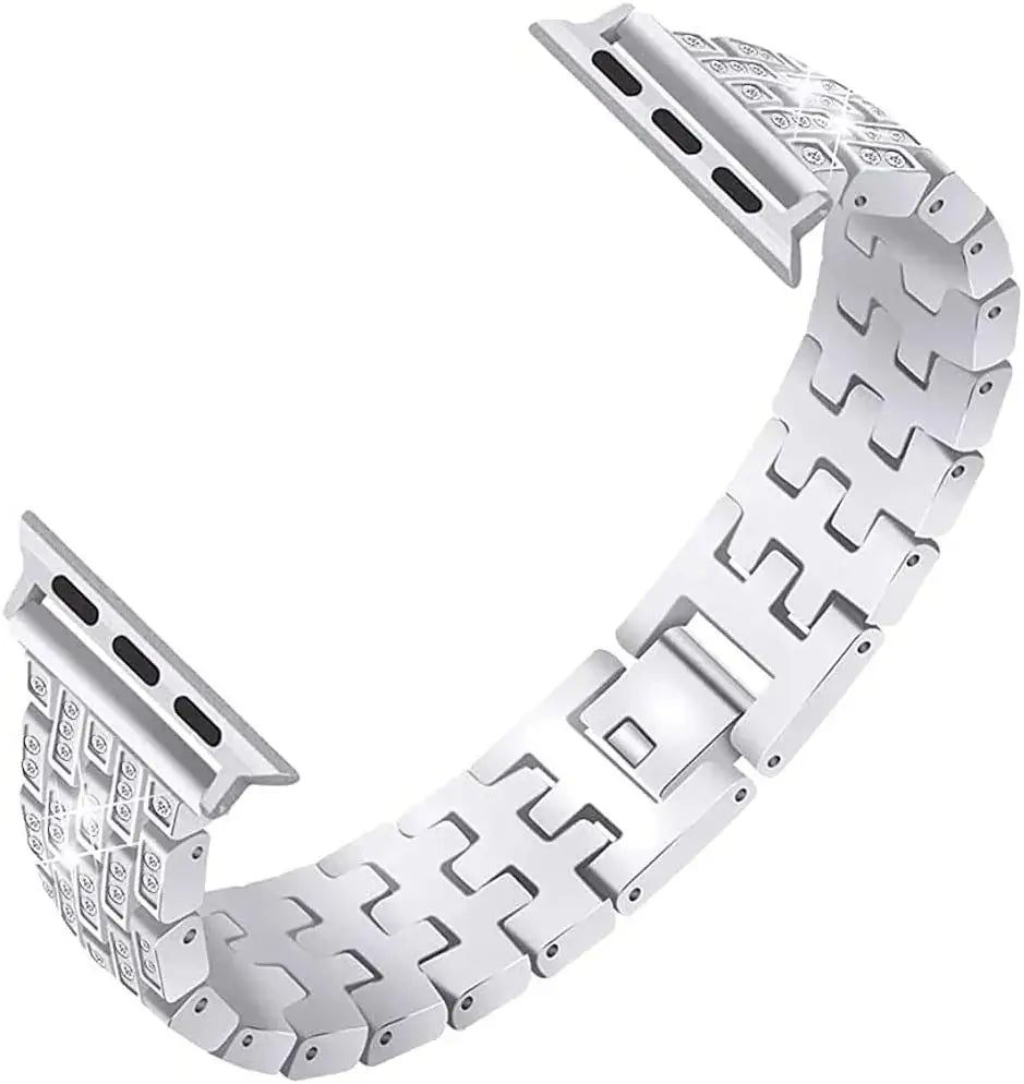 Underside and connectors of Silver rhinestone Apple Watch bracelet