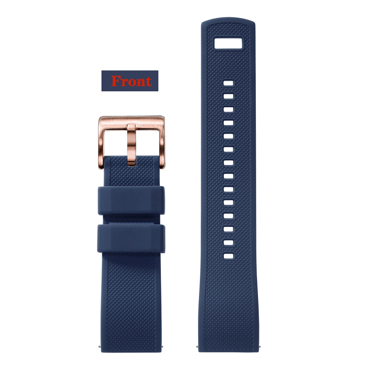 COROS Textured Silicone Watch Band with Buckle Choices - Navy strap with rose-tone buckle detail