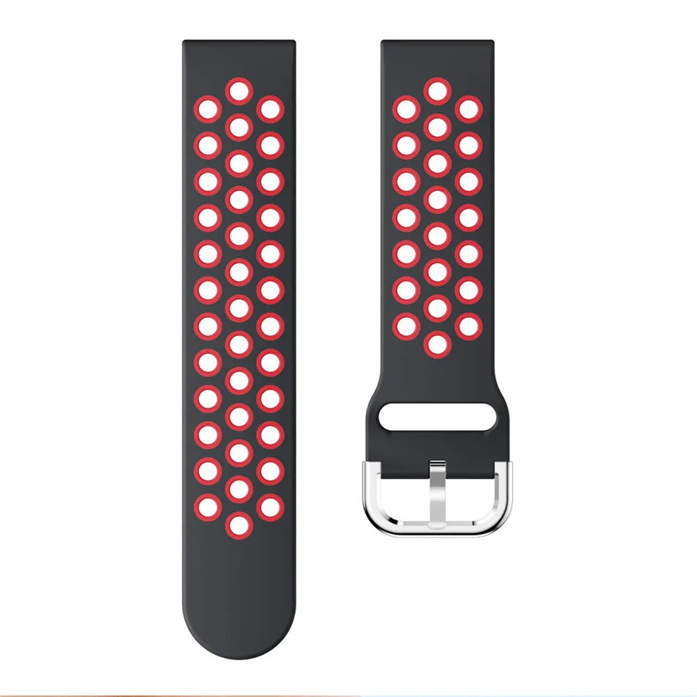 Fitbit Versa 1/2 & Lite Two-Tone Perforated Band - Black and red strap laid flat