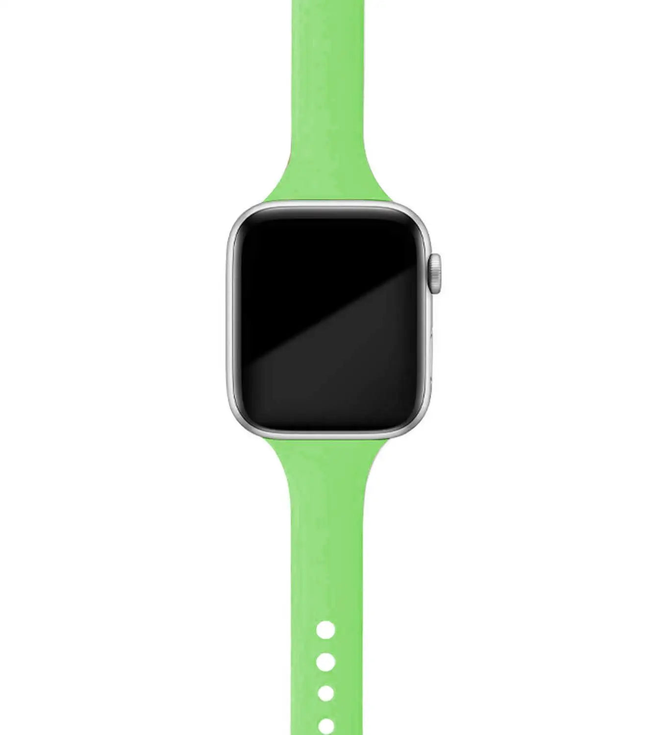 Apple Watch with a soft green silicone band, perfect for comfort and versatility during daily wear.