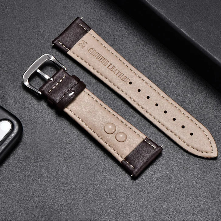 COROS Calfskin Leather Watch Band with Silver Buckle - Leather underside