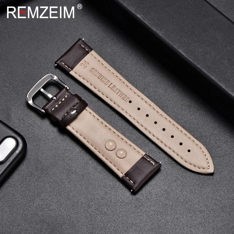 Polar Calfskin Leather Watch Band with Silver Buckle — Leather underside