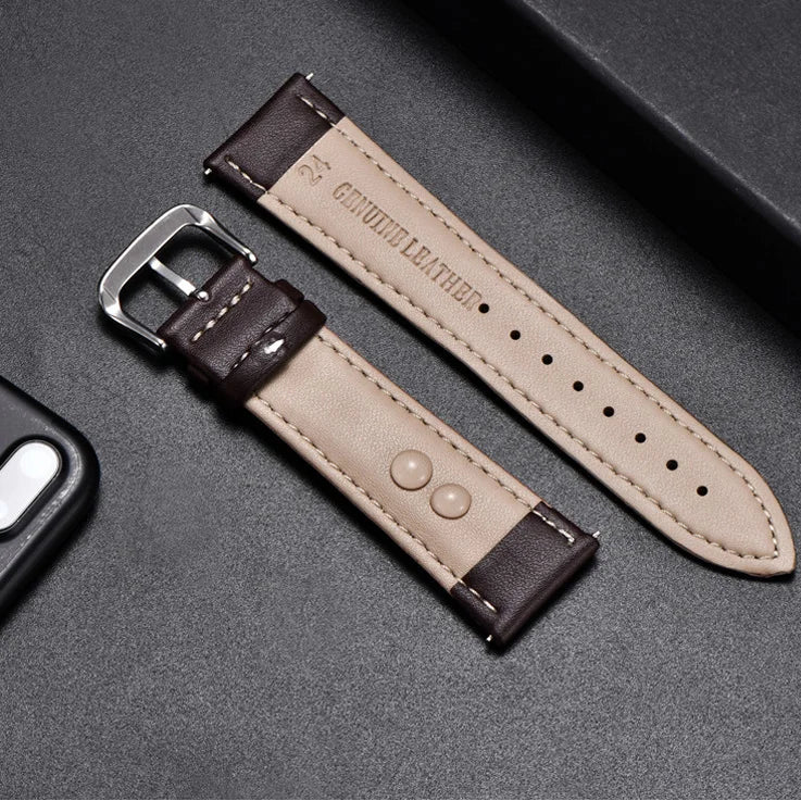 Motorola Moto Watch Band, Soft Calfskin Leather Strap, Steel Buckle in brown and beige design