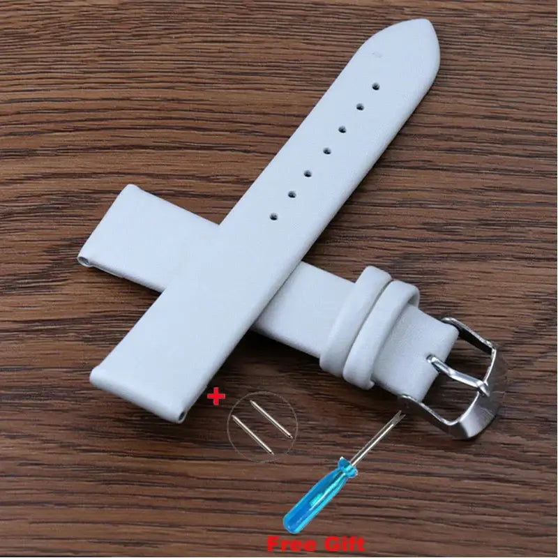 Smooth Leather Buckle Band in White for compatible Huawei watches