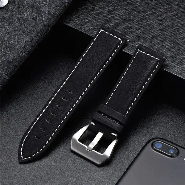 Samsung Galaxy Watch Vintage-Style Stitched Leather Band in Black