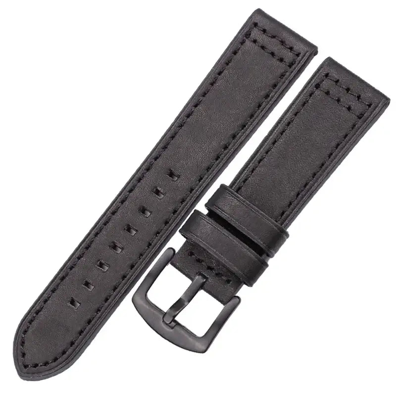 Leather Band with Square Adjustment Holes in Black / Black Buckle for compatible Huawei watches
