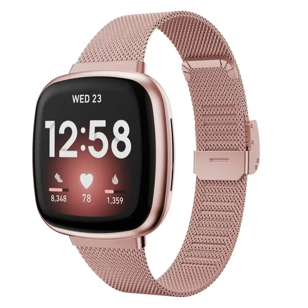 Fitbit Versa 3/4 & Sense 1/2 Steel Mesh Clasp Band - Rose Pink