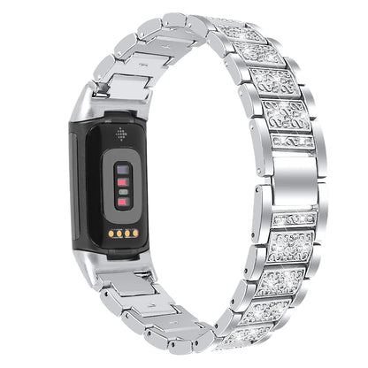 Fitbit Charge 6, 5, 4, 3 metal band with rhinestones, stylish smartwatch strap for luxury accessory.