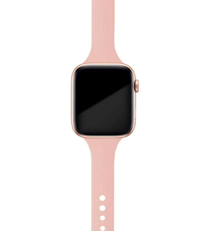 Apple Watch with soft pink silicone band, showcasing comfort and versatility for everyday wear.