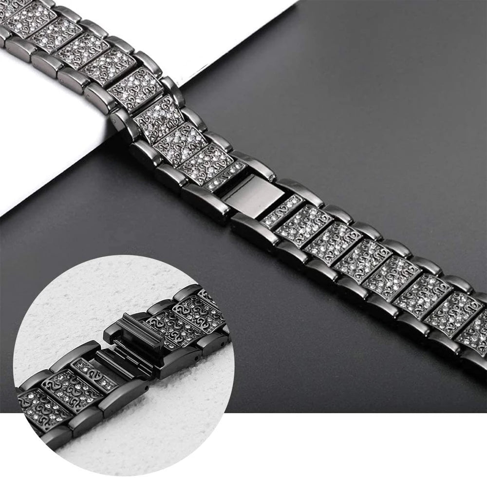 Fitbit Charge Rhinestone Panel Bracelet Band - Black rhinestone panel and clasp detail