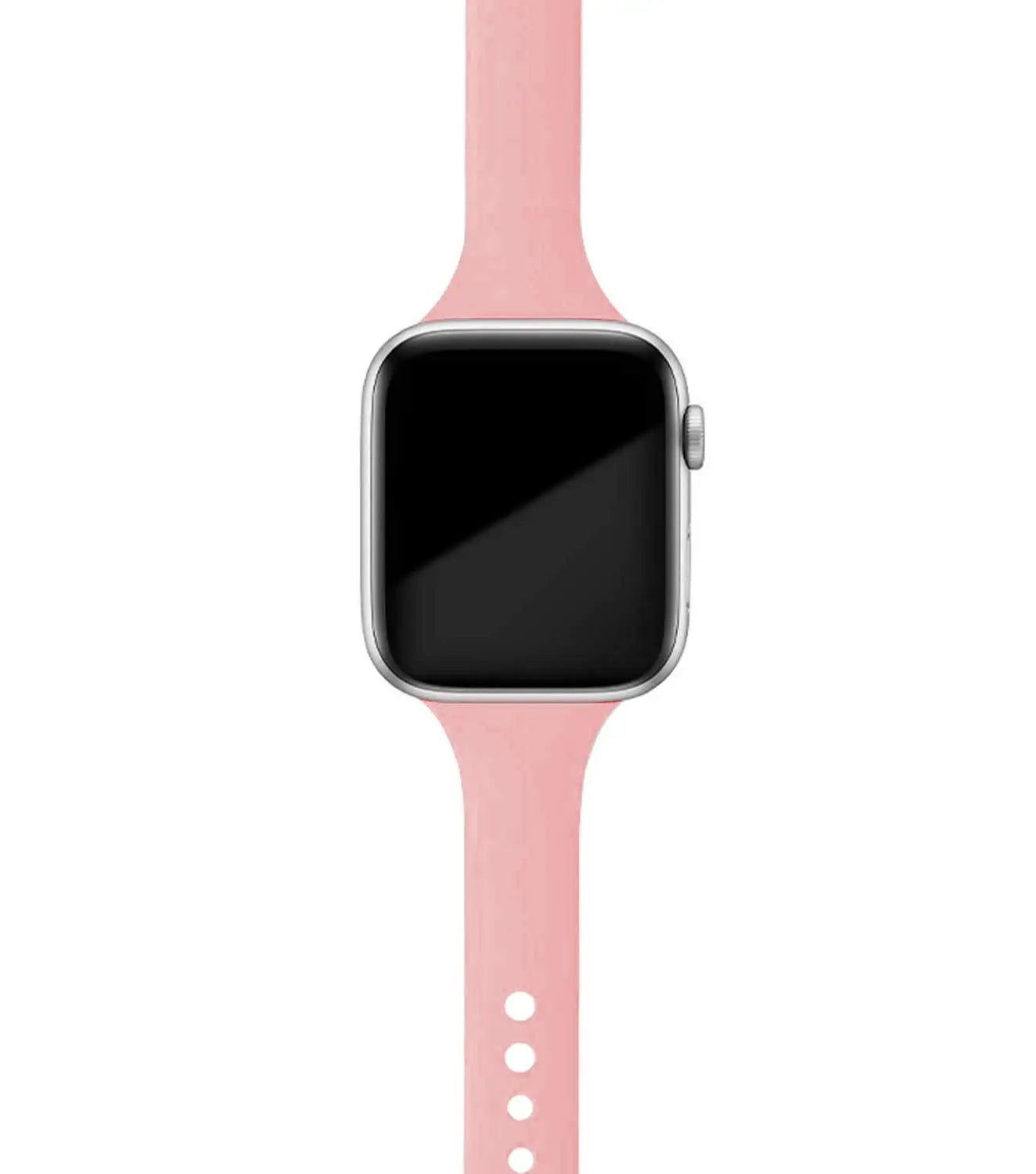 Apple Watch Silicone Band in soft pink, showcasing its comfort and stylish design for everyday wear.