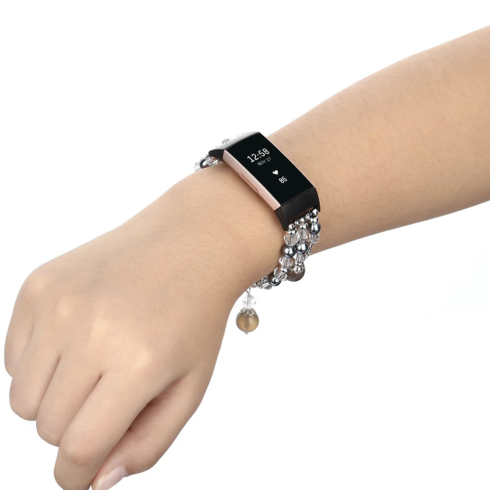Fashion beaded strap for Fitbit Charge smartwatch, combining elegance and comfort for daily wear.