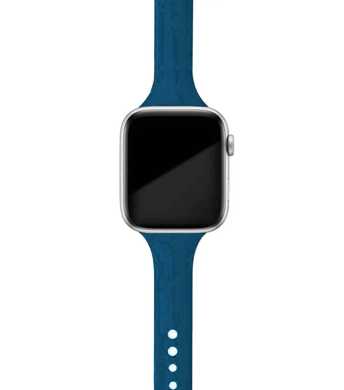 Apple Watch with a blue silicone band, showcasing comfort and versatile style for everyday wear.