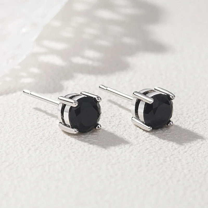 Obsidian Stud Earrings, 925 Sterling Silver