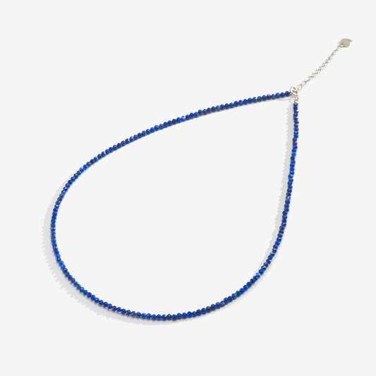 Dainty 2mm lapis lazuli bead necklace, 925 sterling silver clasp