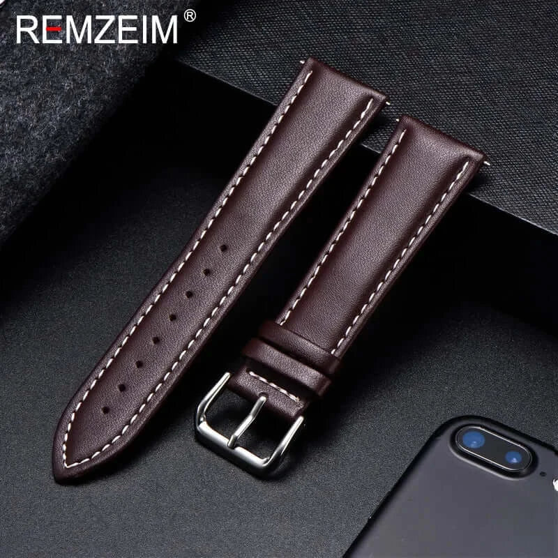 Brown leather strap with white stitching