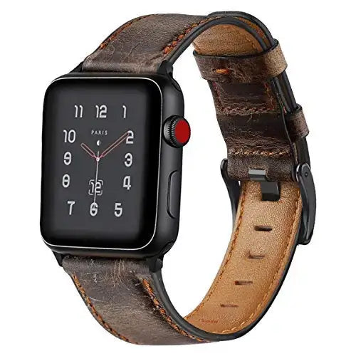 Dark Brown vintage-style leather Apple Watch band with buckle