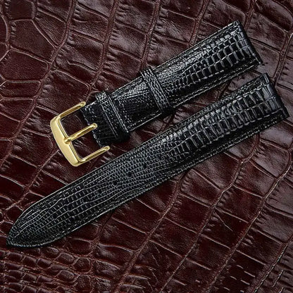 Elegant black leather strap with gold buckle, perfect for Ticwatch Pro and more, ensuring a stylish and adjustable fit.