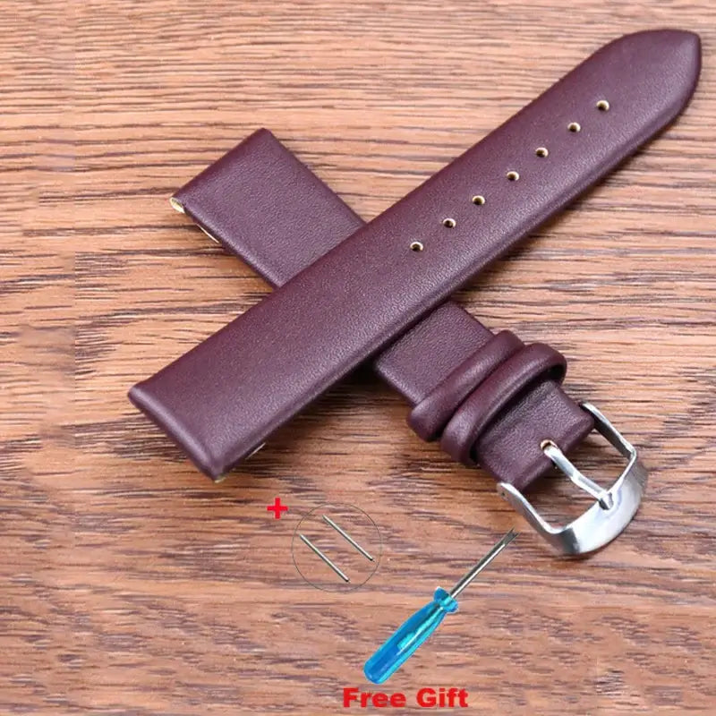 Smooth Leather Buckle Band in Brown for compatible Huawei watches