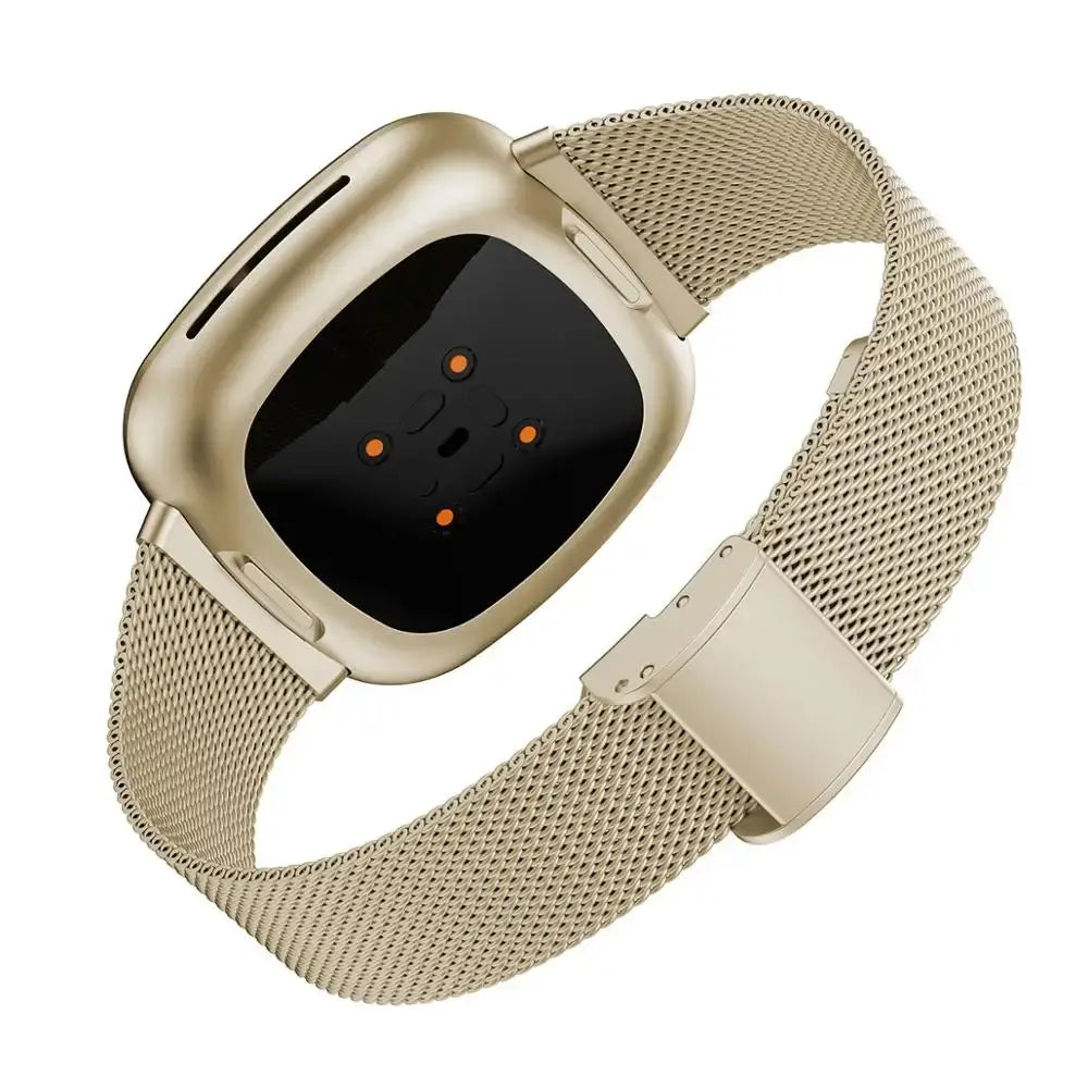 Fitbit Versa 3/4 & Sense 1/2 Steel Mesh Clasp Band - Champagne gold band rear view