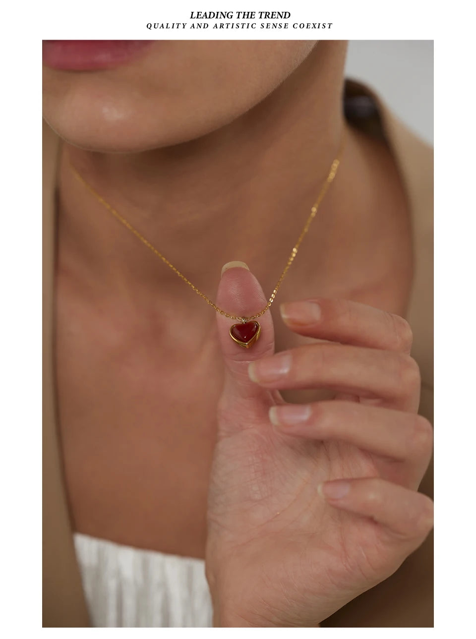 Agate Heart Pendant Necklace, Stainless Steel - view 5