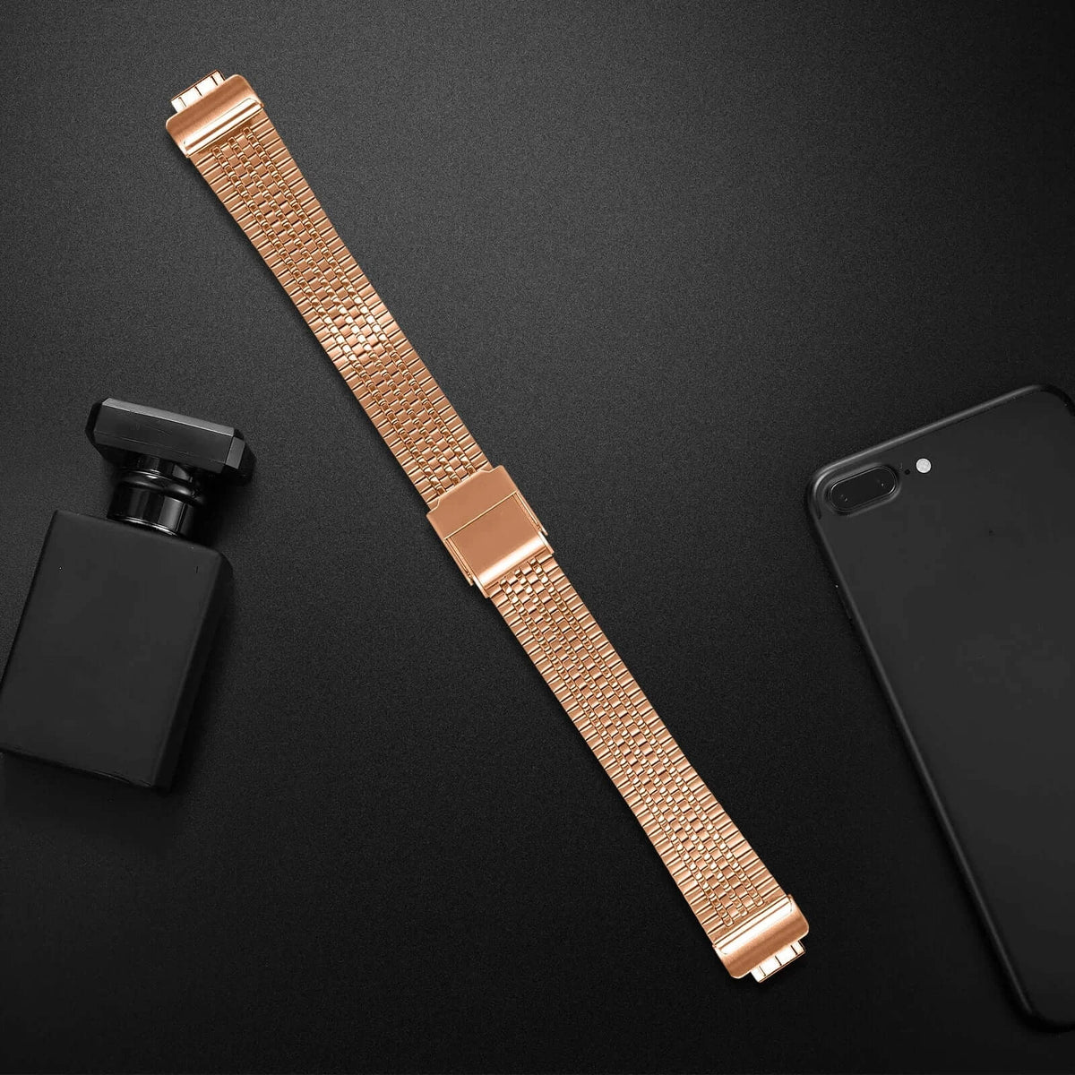 Fitbit Inspire 1/2/HR Fine-Link Steel Clasp Band - Rose gold bracelet laid flat