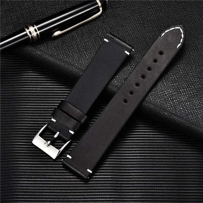 Samsung Galaxy Watch Minimal-Stitch Leather Band in Black