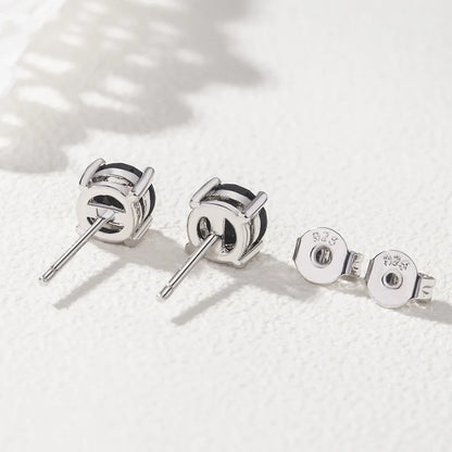 Obsidian Stud Earrings, 925 Sterling Silver