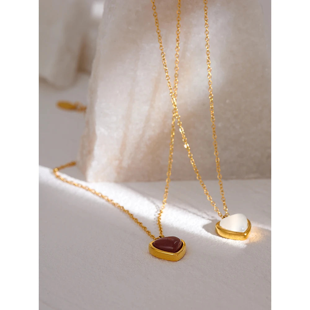 Agate Heart Pendant Necklace, Stainless Steel - view 3