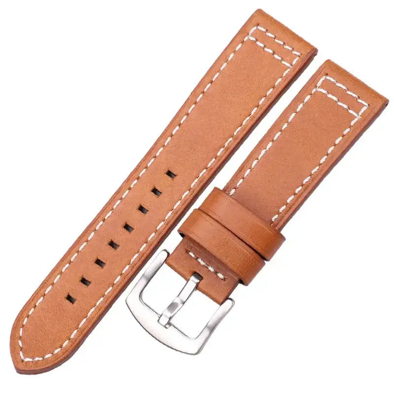 Leather Band with Square Adjustment Holes in Tan Brown / Silver Buckle for compatible Huawei watches