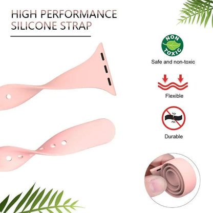 High performance pink silicone strap for Apple Watch, flexible, non-toxic, and durable for everyday use.