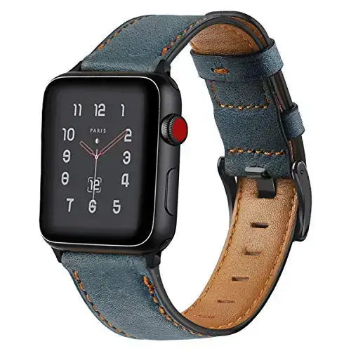 Slate Blue vintage-style leather Apple Watch band with buckle
