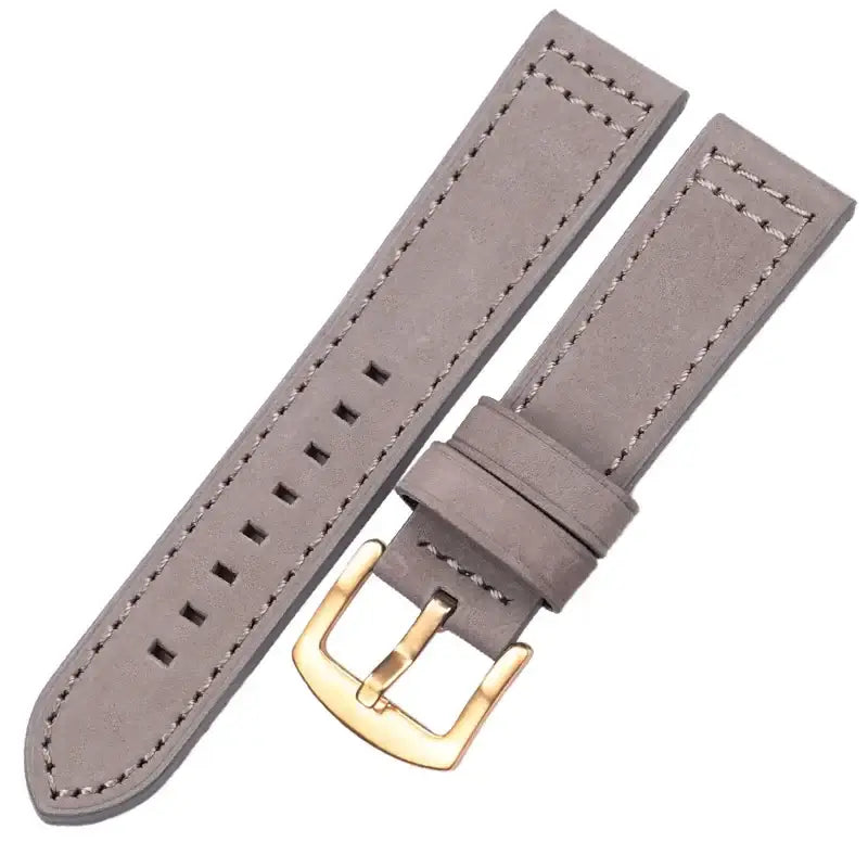 Samsung Galaxy Watch Box-Stitch Leather Band in Gray / Gold Buckle