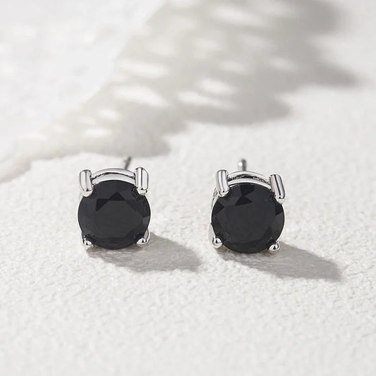Obsidian Stud Earrings, 925 Sterling Silver