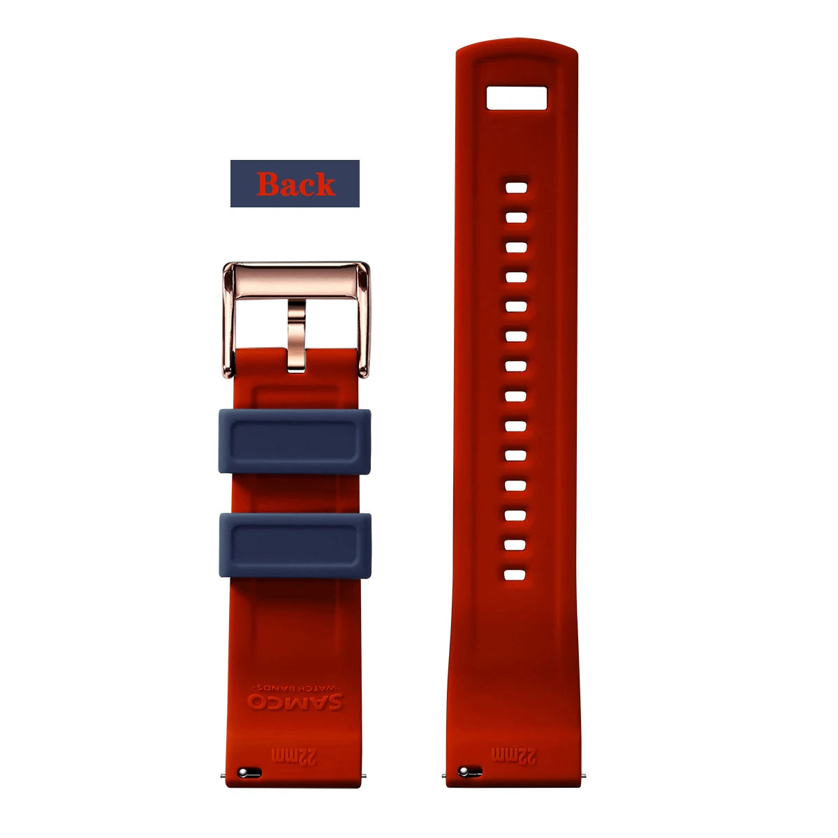 COROS Textured Silicone Watch Band with Buckle Choices - Red underside of navy strap