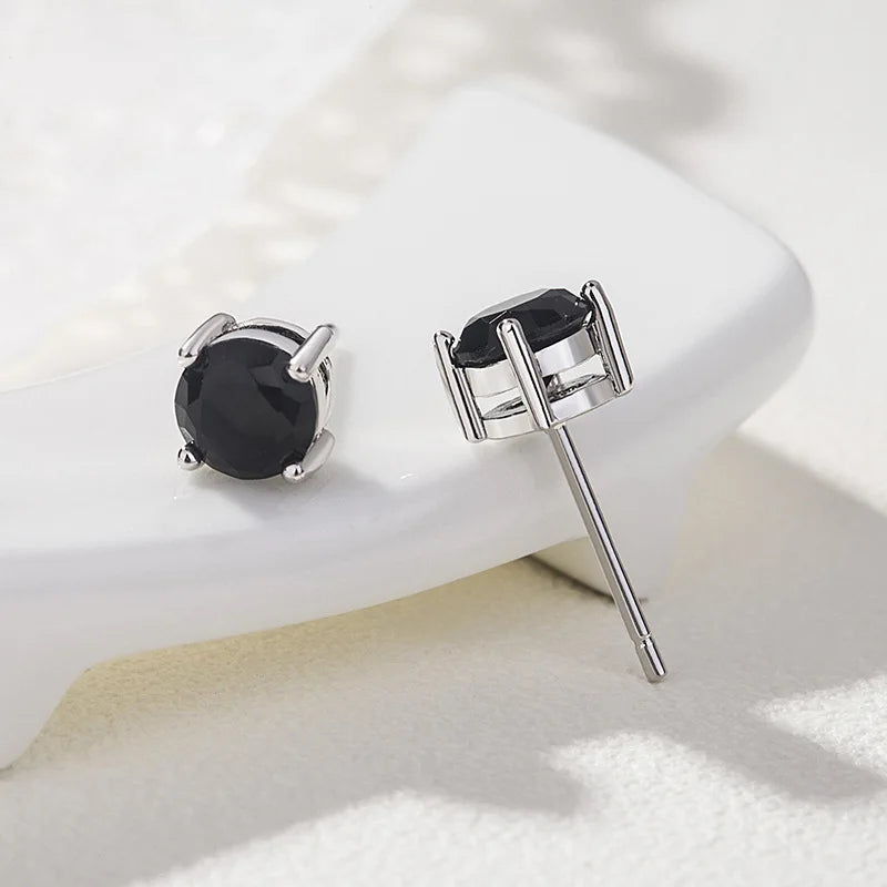 Obsidian Stud Earrings, 925 Sterling Silver