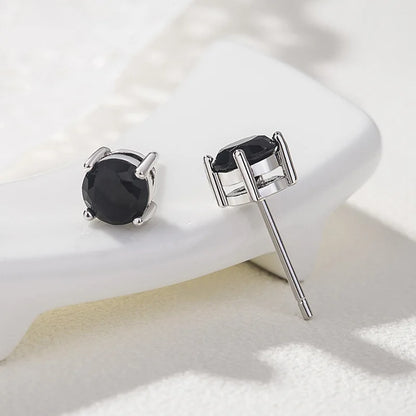 Obsidian Stud Earrings, 925 Sterling Silver