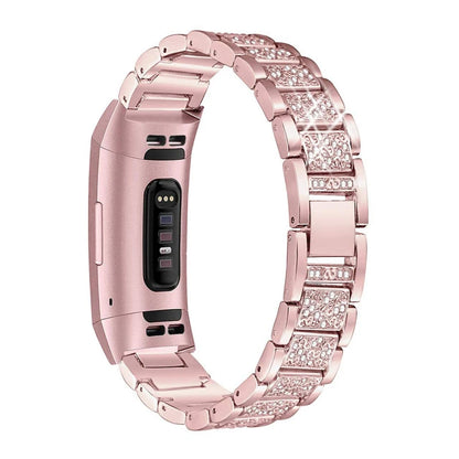 Rose gold luxury rhinestone strap for Fitbit Charge 6, 5, 4, 3 by Bandsco, stylish smartwatch band.