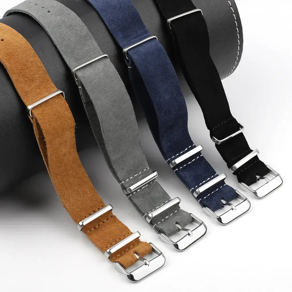 Four suede leather strap colors with silver-tone buckles