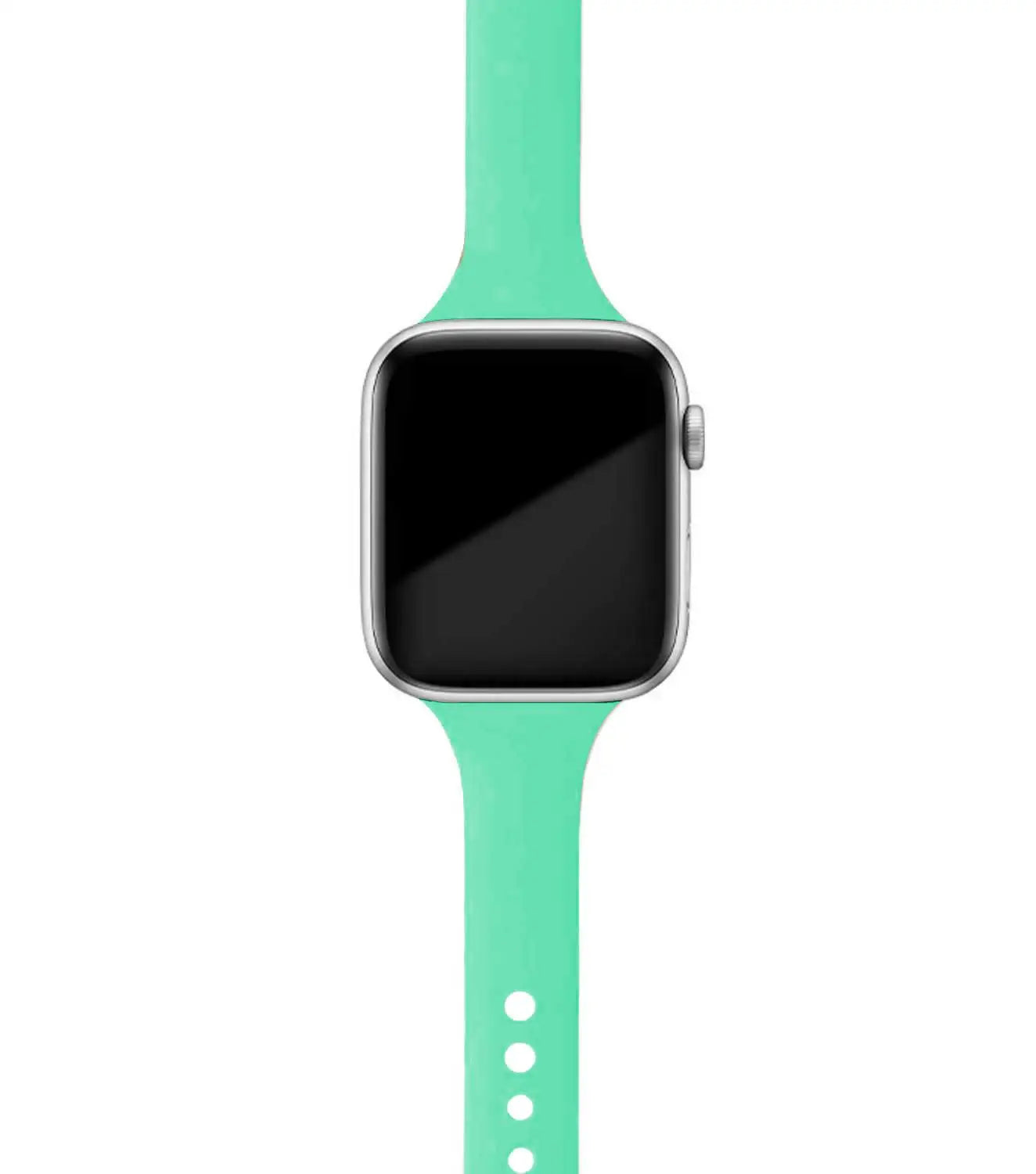 Apple Watch with a mint green silicone band, showcasing comfort and style for everyday wear.