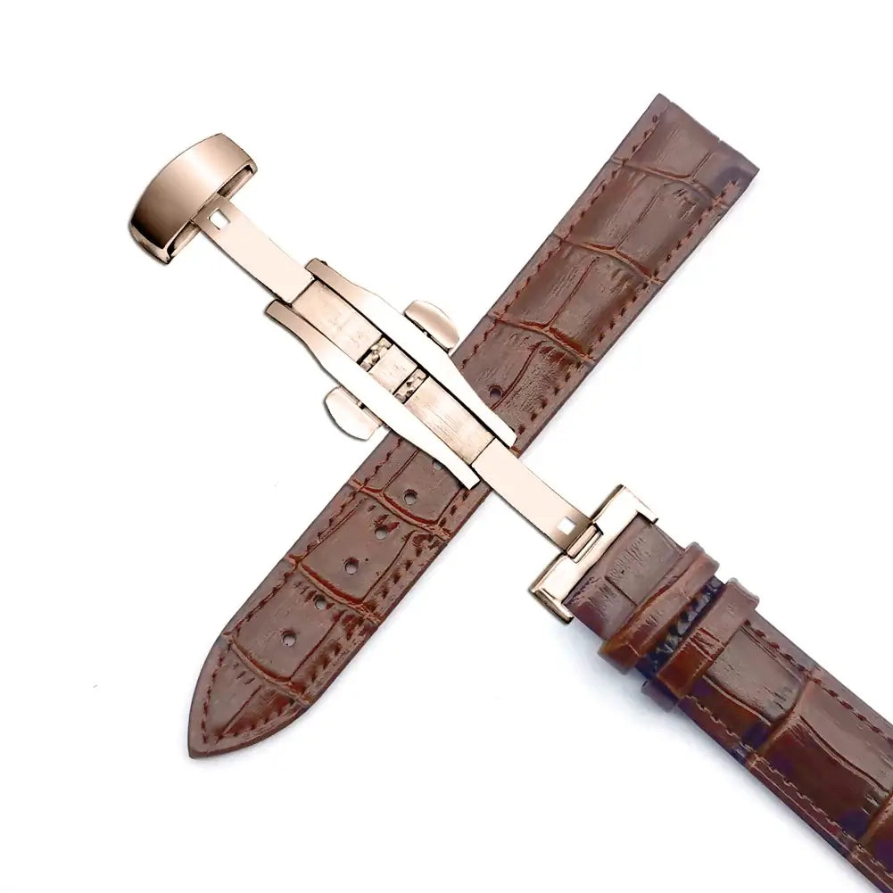 Suunto Crocodile-Pattern Leather Butterfly Band - Brown / Rose Gold Clasp