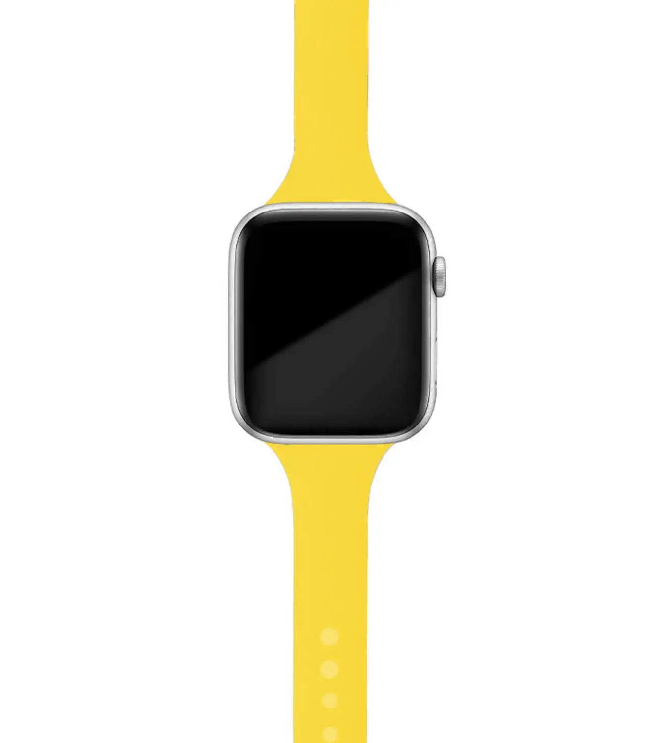 Apple Watch with a soft yellow silicone band, designed for comfort and style, perfect for everyday wear.